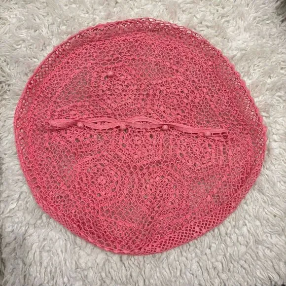 4 VINTAGE Lot Pillowcases Pink Round Crochet Battenburg Lace Square Patchwork - Picture 4 of 11